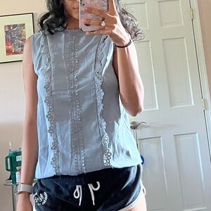 Elegant Blue Lace Trim Women's Top